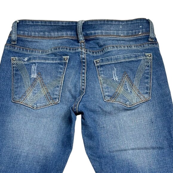 Delias Midrise Flare Recycled Denim Jeans Size 2S Distressed Blue Cotton/Spandex - Picture 4 of 6